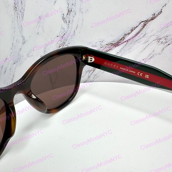 New GUCCI Sunglasses Brown Cat Eye Round Red Green Web Arms Gold GG Womens main image 13
